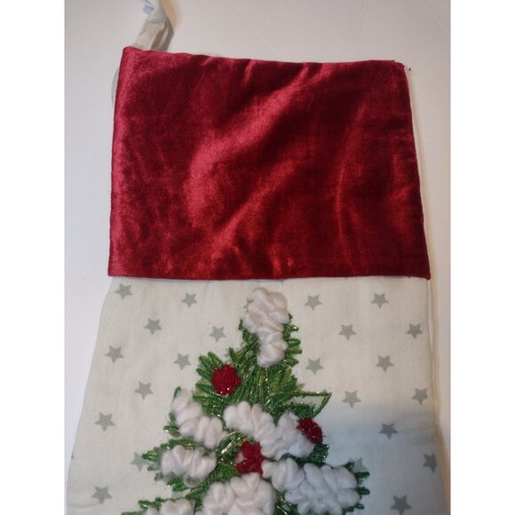Merry Bright Embroidered Christmas Tree Stocking Velour Holiday Glitter Star NEW - Picture 3 of 5